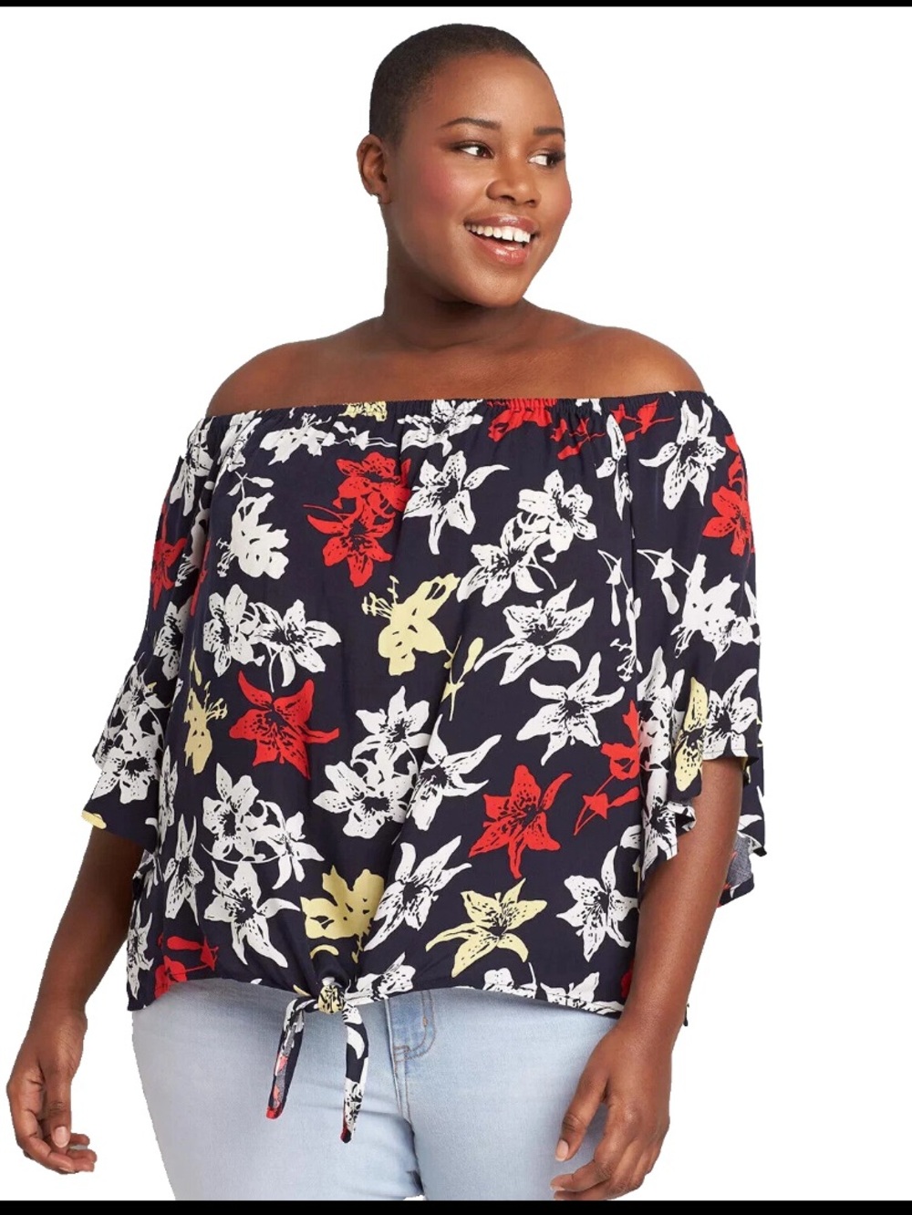 Lane Bryant Off The Shoulder Blouse Bell Sleeves With Front Tie Plus Size 14/16